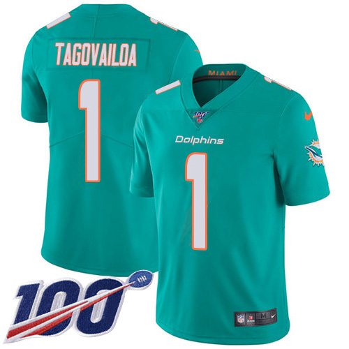 Nike Miami Dolphins #1 Tua Tagovailoa Aqua Green Team Color Youth Stitched NFL 100th Season Vapor Untouchable Limited Jersey->youth nfl jersey->Youth Jersey